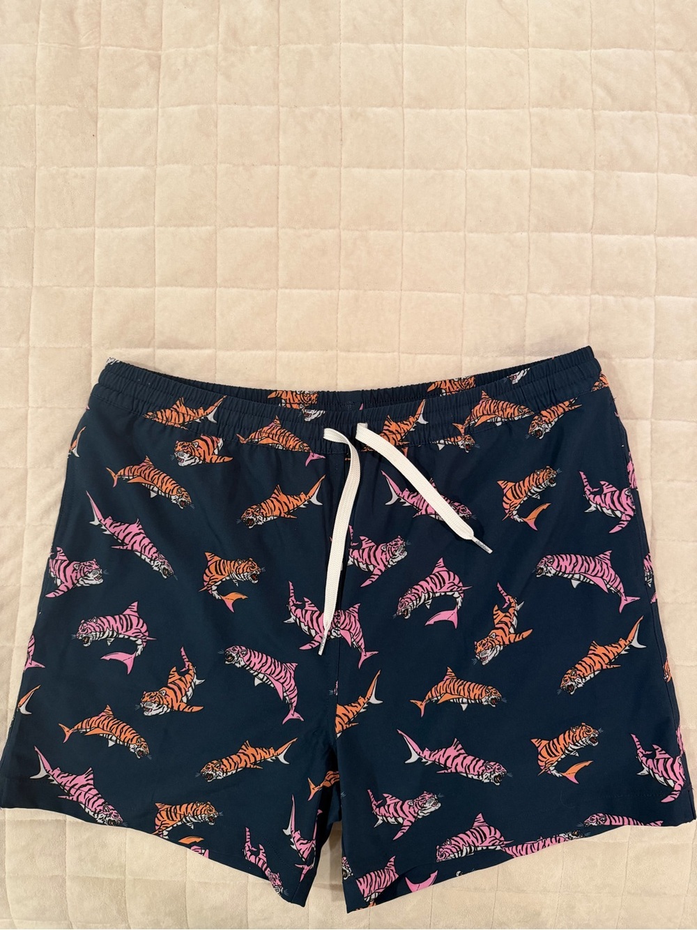 Youth XL Chubbies Navy Swim Trunks with Pink & Orange Tiger Shark Print